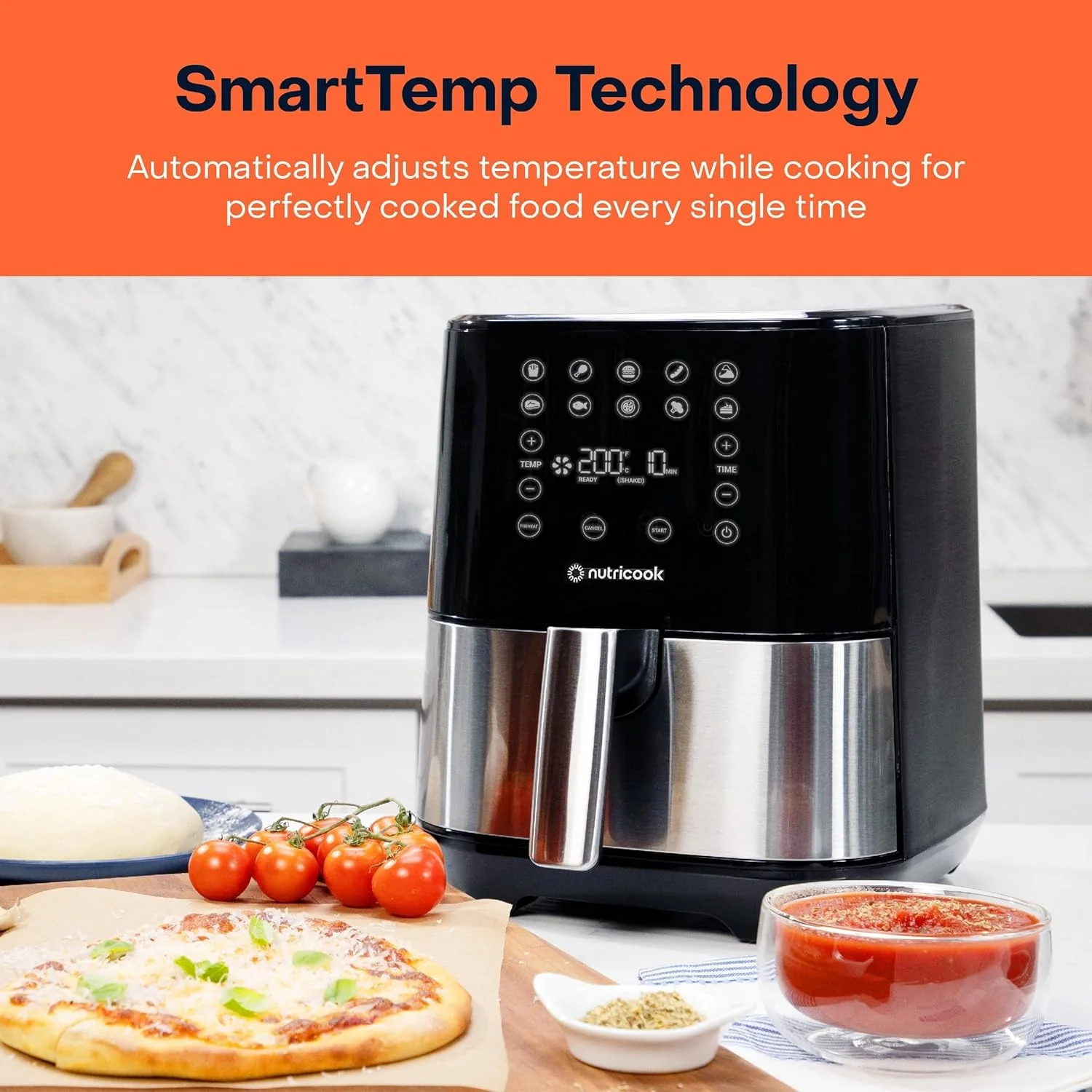 Nutricook Air Fryer 2, 1700 Watts, 5.5 Liters, Brush Stainless Steel/Black, Af205 - Image 5