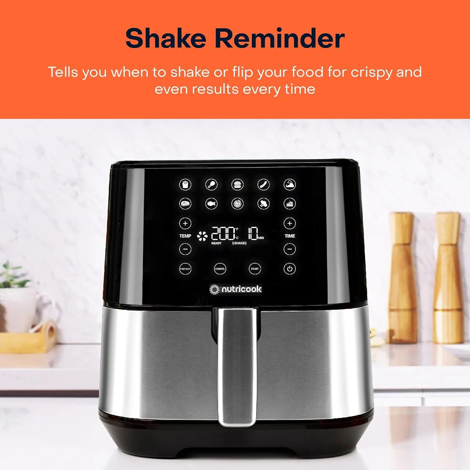 Nutricook Air Fryer 2, 1700 Watts, 5.5 Liters, Brush Stainless Steel/Black, Af205 - Image 6
